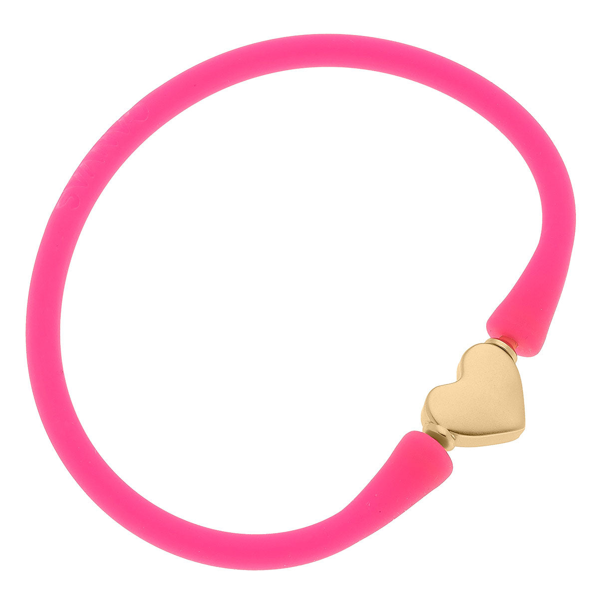 Gold heart charm with neon pink silicone band bracelet